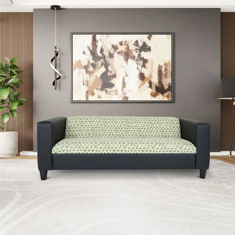 Trojmístná pohovka z umělé kůže s rámem z masivního dřeva ve stylu Mid-Century Modern