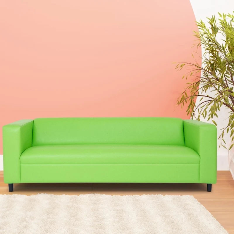 Trojmístná pohovka z umělé kůže s rámem z masivního dřeva ve stylu Mid-Century Modern