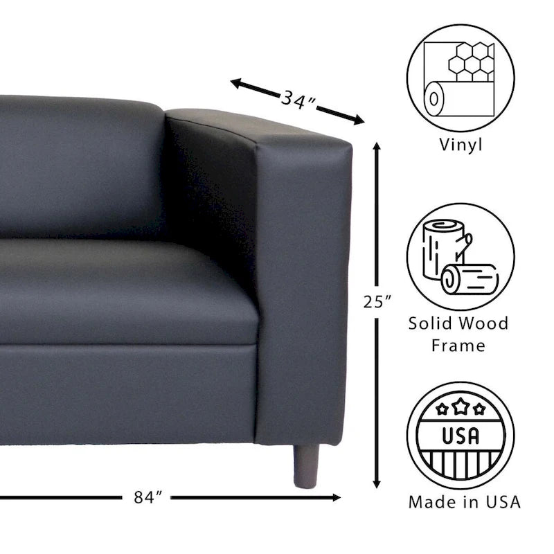 Trojmístná pohovka z umělé kůže s rámem z masivního dřeva ve stylu Mid-Century Modern