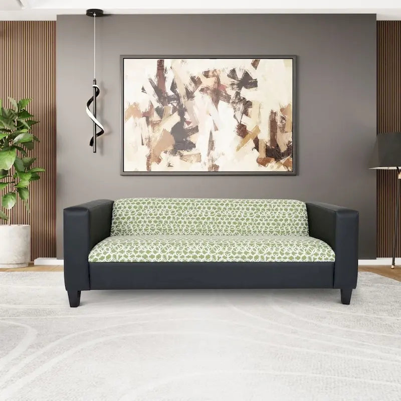 Trojmístná pohovka z umělé kůže s rámem z masivního dřeva ve stylu Mid-Century Modern