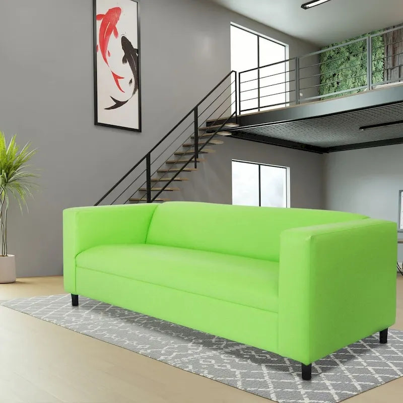 Trojmístná pohovka z umělé kůže s rámem z masivního dřeva ve stylu Mid-Century Modern