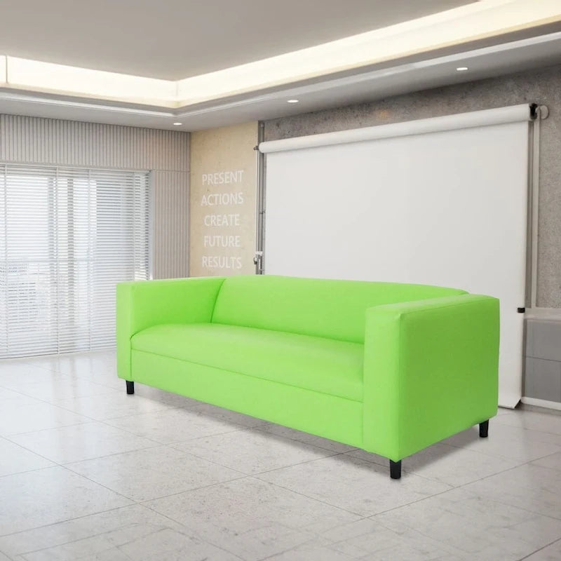 Trojmístná pohovka z umělé kůže s rámem z masivního dřeva ve stylu Mid-Century Modern
