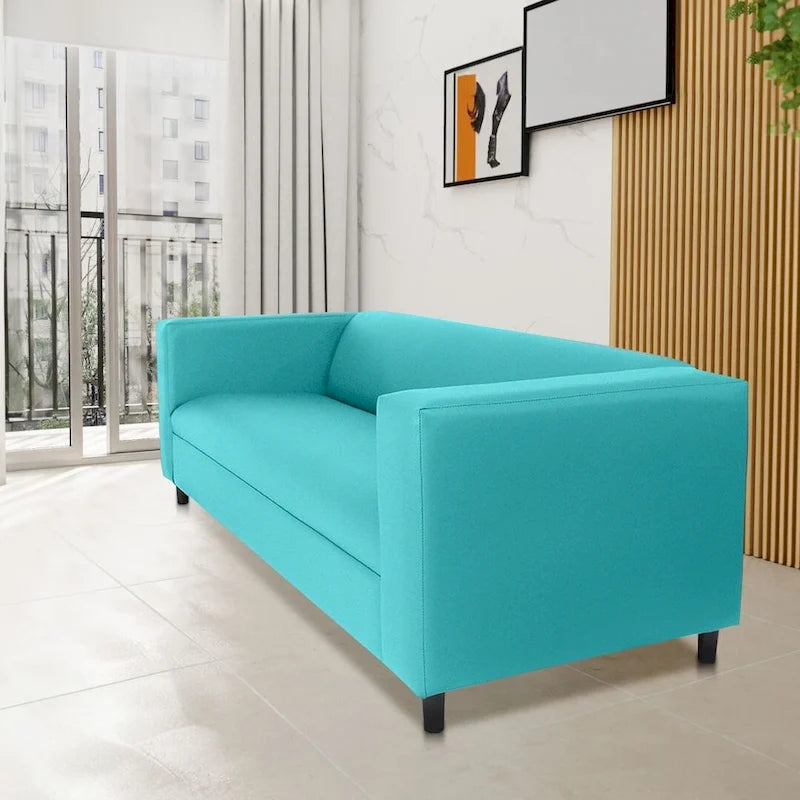 Trojmístná pohovka z umělé kůže s rámem z masivního dřeva ve stylu Mid-Century Modern