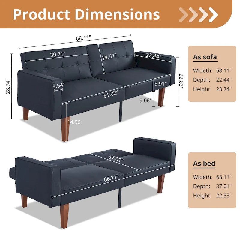 Futon rozkládací pohovka, paměťová pěna, gauč, rozkládací denní postel, skládací konvertibilní pohovka pro dva