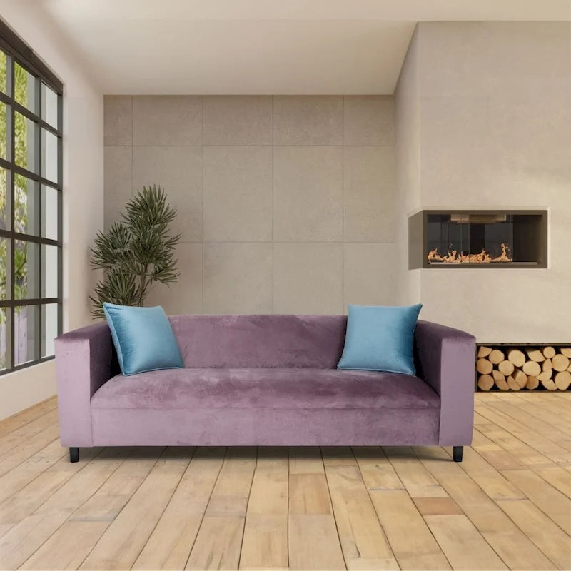 Pohovka ve stylu Mid Century Modern – 3místná, sametová, masivní dřevěný rám, čalouněná