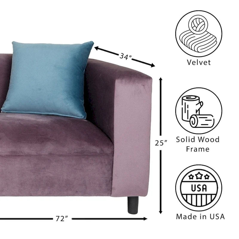 Pohovka ve stylu Mid Century Modern – 3místná, sametová, masivní dřevěný rám, čalouněná