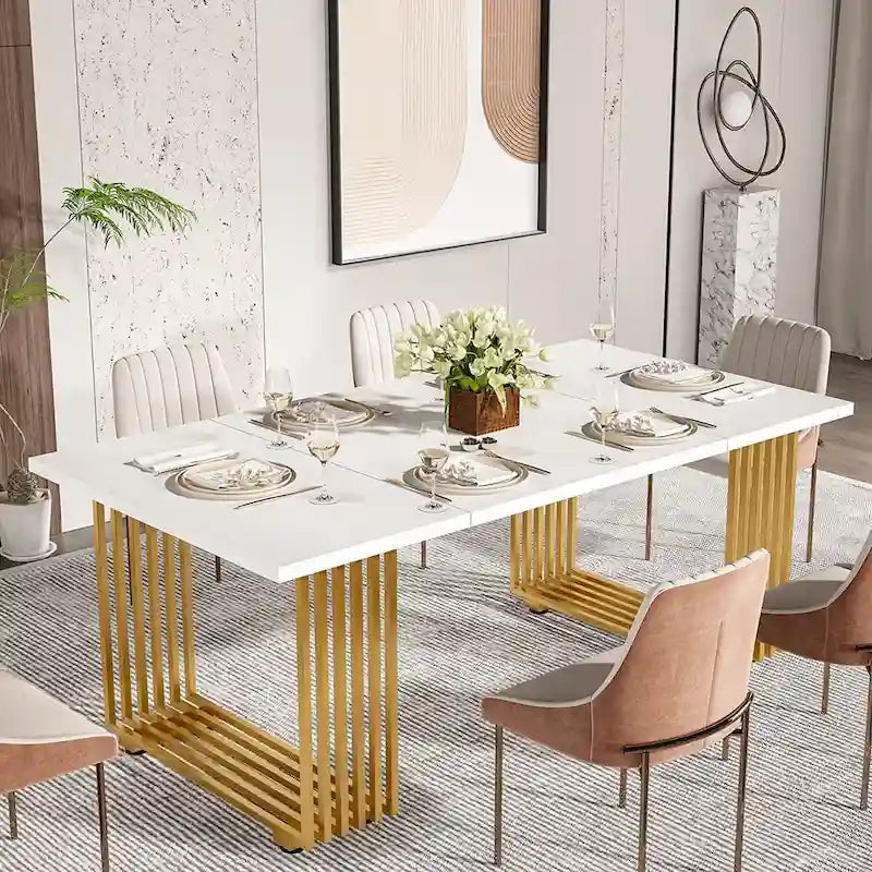 Modern Dining Table for 6-8 People, 70.8 Inches White Kitchen Table