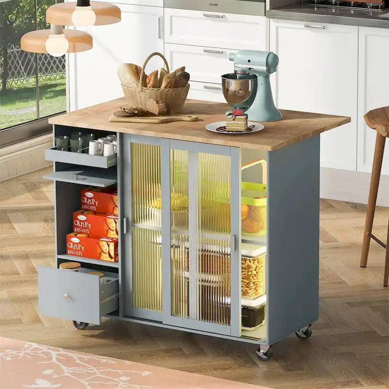 Merax Large Kitchen Island Cart with an Adjustable Shelf and 2 Drawers