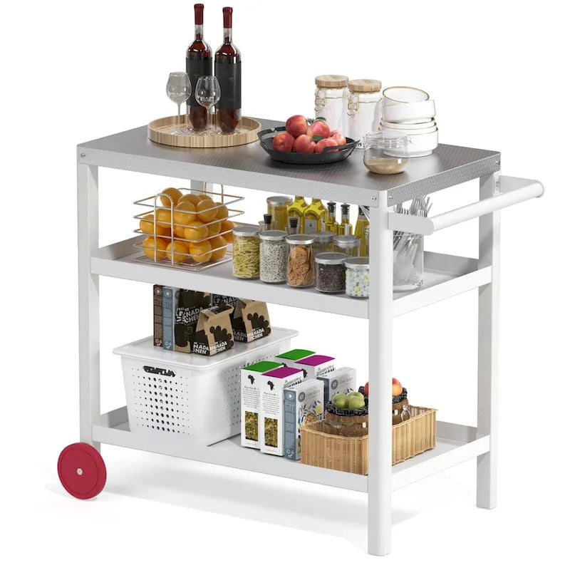 Venkovní přípravný vozík z nerezové oeli s HDPE rámem a dvoupodlažní policí
