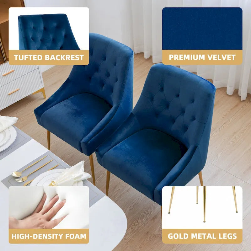 Sametová jídelní židle ve stylu Mid-Century Modern, čalouněná židle Parsons, sada 2 kusů
