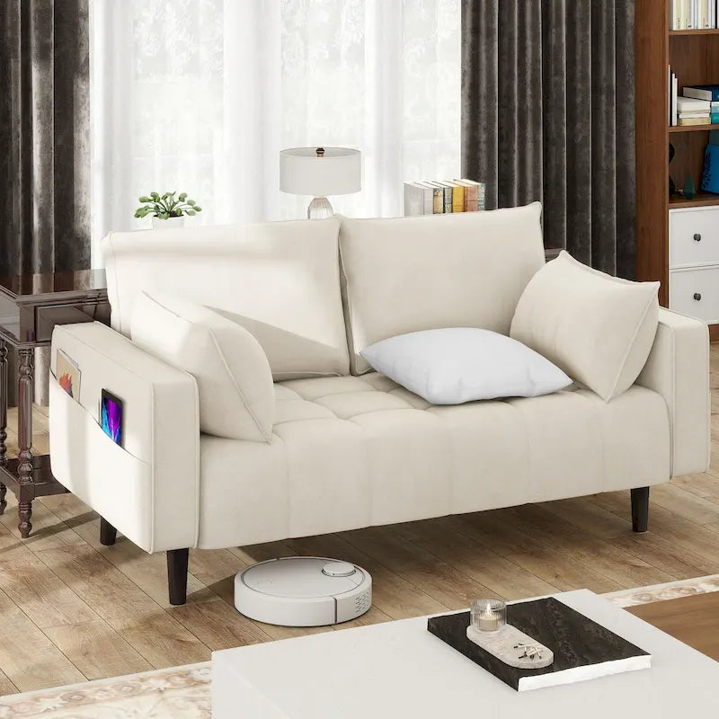 56palcová sametová pohovka Loveseat s úložným bočním kapsou