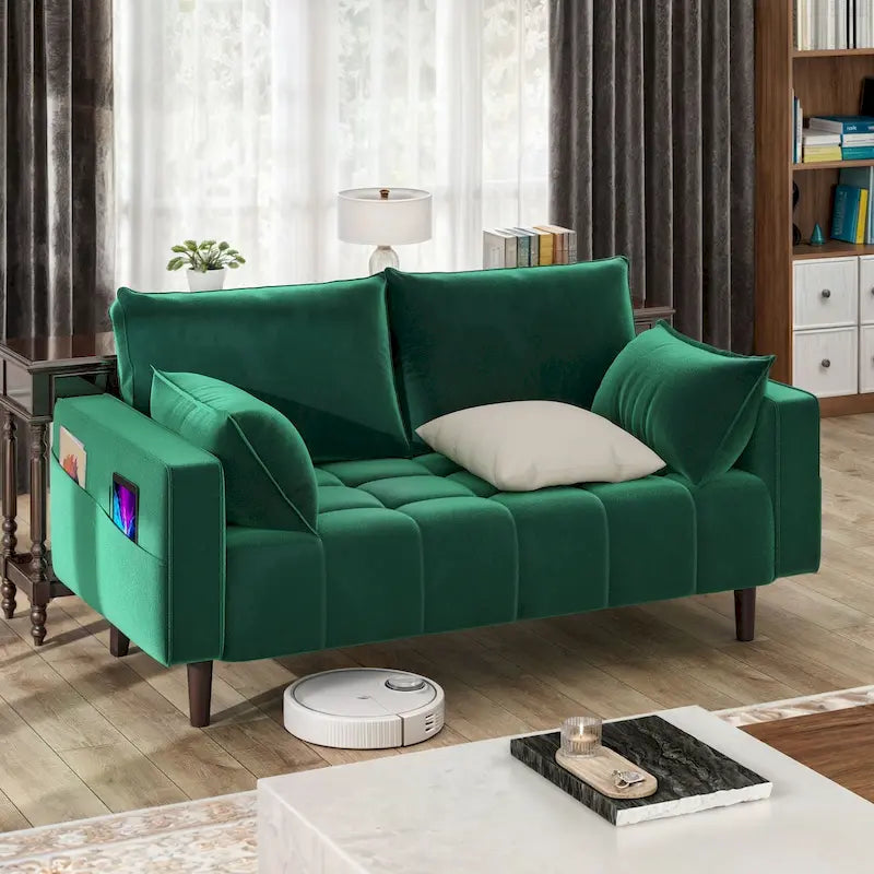 56palcová sametová pohovka Loveseat s úložným bočním kapsou