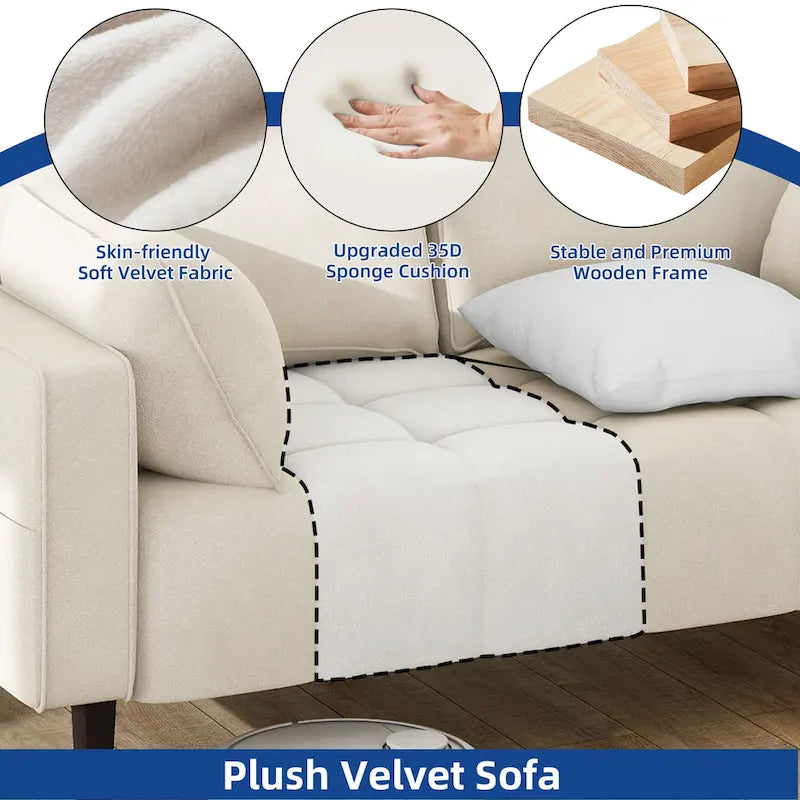 56palcová sametová pohovka Loveseat s úložným bočním kapsou