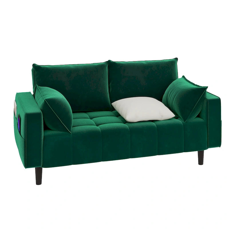 56palcová sametová pohovka Loveseat s úložným bočním kapsou
