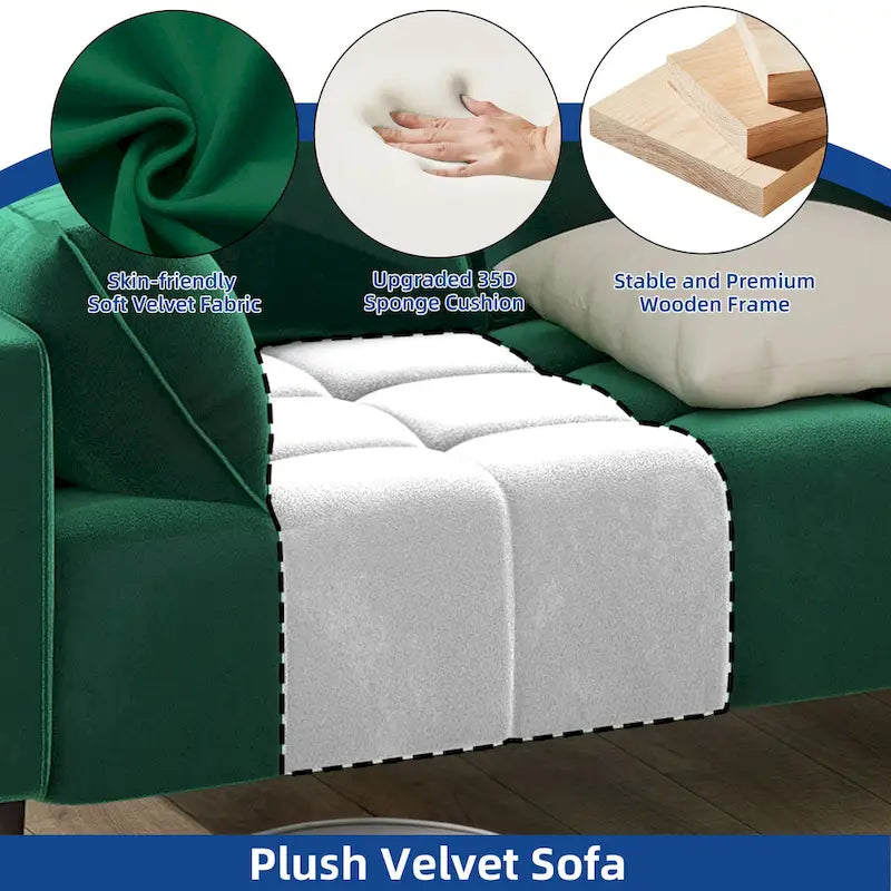 56palcová sametová pohovka Loveseat s úložným bočním kapsou