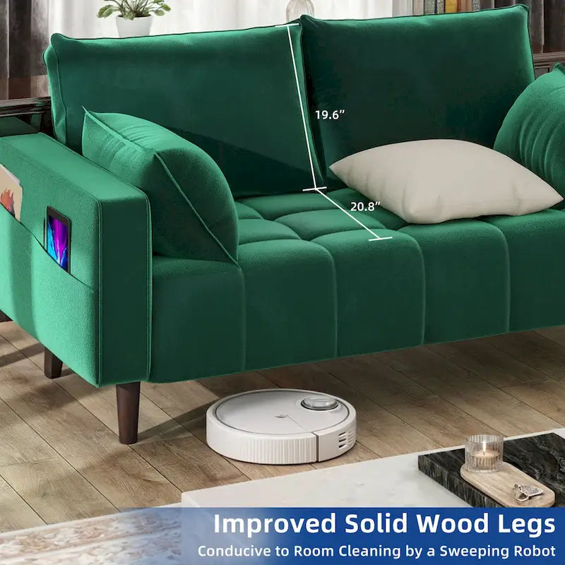 56palcová sametová pohovka Loveseat s úložným bočním kapsou