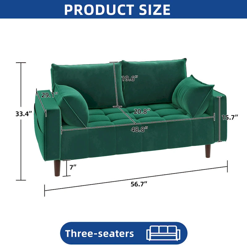 56palcová sametová pohovka Loveseat s úložným bočním kapsou