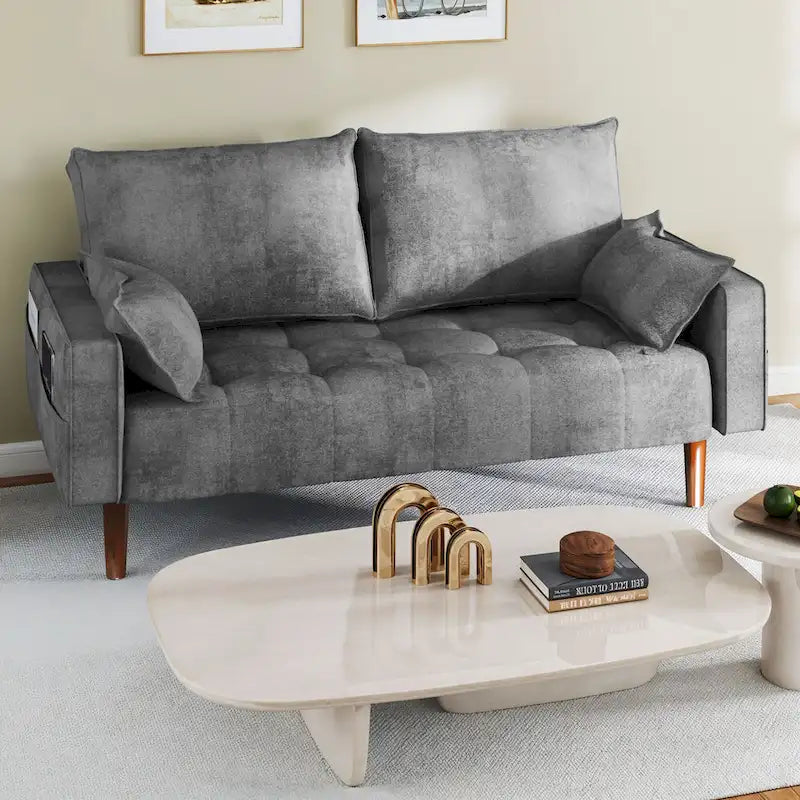56palcová sametová pohovka Loveseat s úložným bočním kapsou