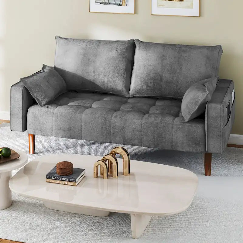 56palcová sametová pohovka Loveseat s úložným bočním kapsou