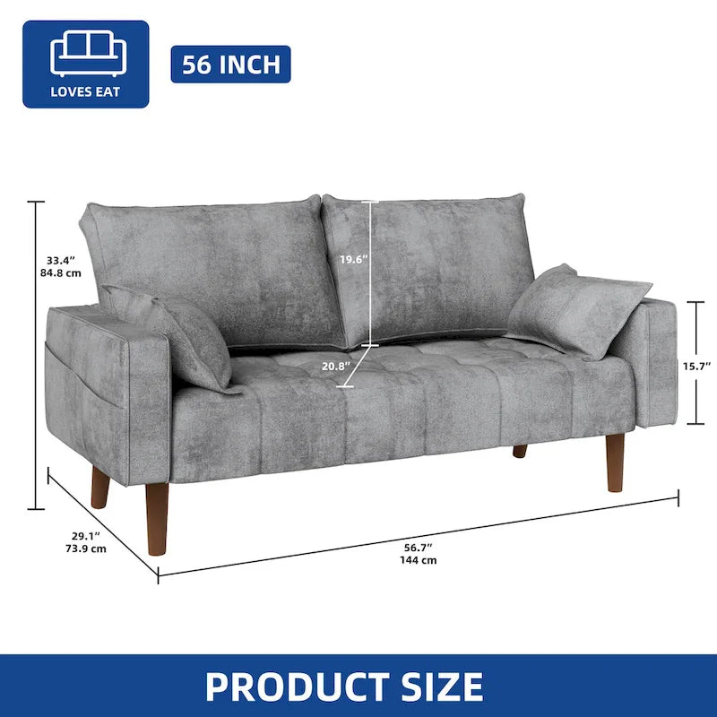 56palcová sametová pohovka Loveseat s úložným bočním kapsou