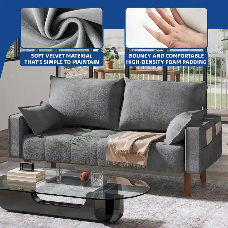 56palcová sametová pohovka Loveseat s úložným bočním kapsou
