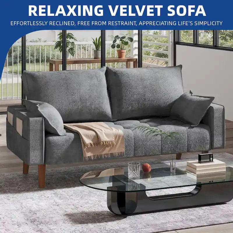 56palcová sametová pohovka Loveseat s úložným bočním kapsou